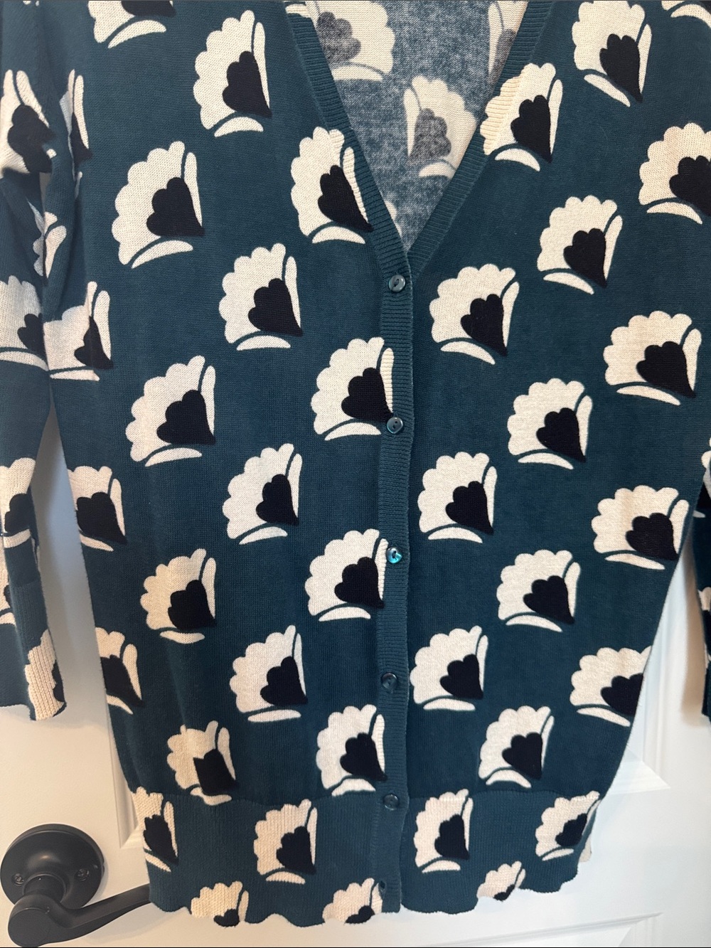 LOFT Teal Floral-Print Button Cardigan - Picture 5 of 8